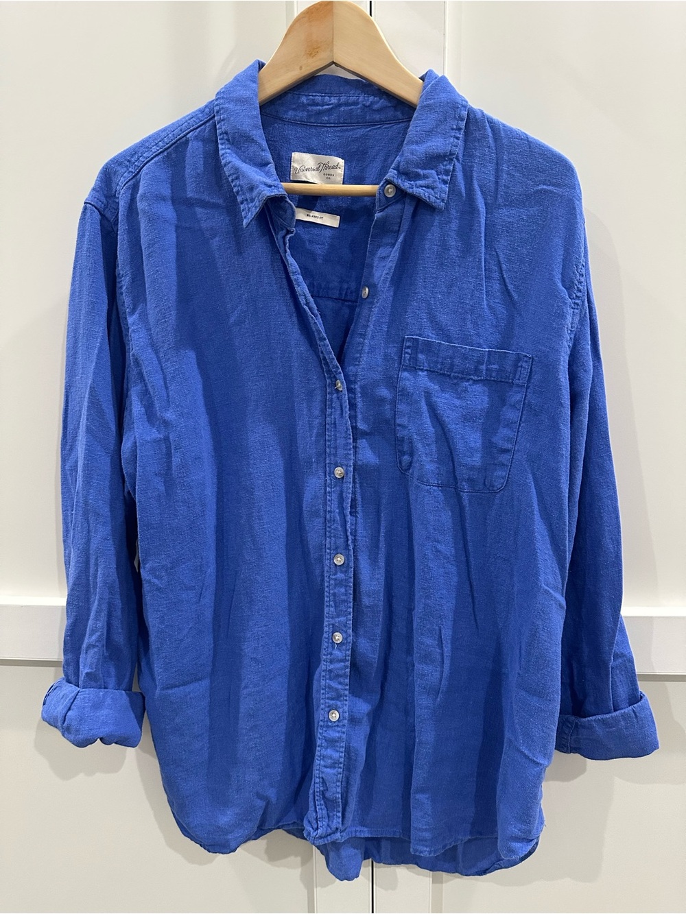 Universal Thread Blue Women's Button-Down Shirt Linen Blend
